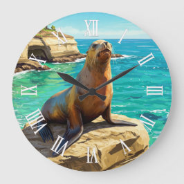 La Jolla Sea Lion California Travel Große Wanduhr