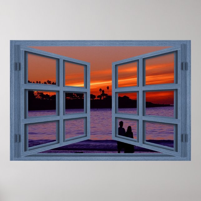 La Jolla Sunset Blue 6 Pane Open Window Poster (Vorne)