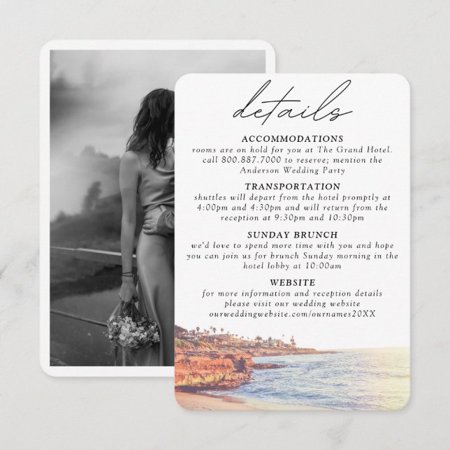 La Jolla Wedding Details Eintrittskarte Begleitkarte (Vorne/Hinten)
