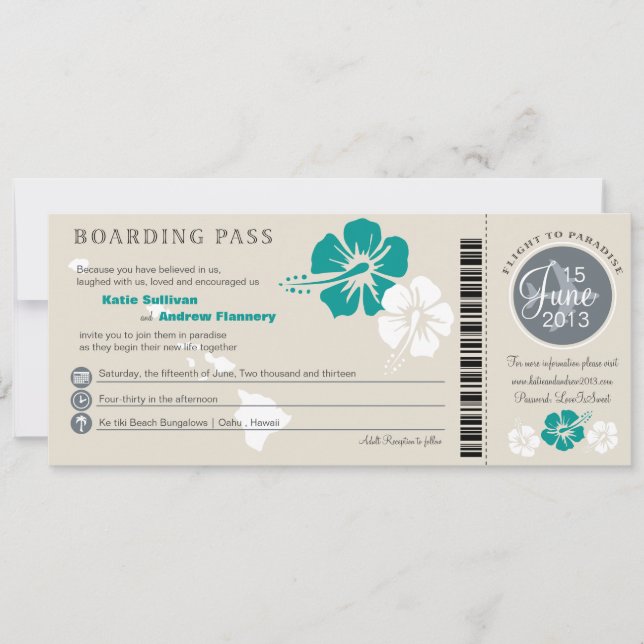 La ketmie fleurit la carte d'embarquement d'Hawaï (Devant)
