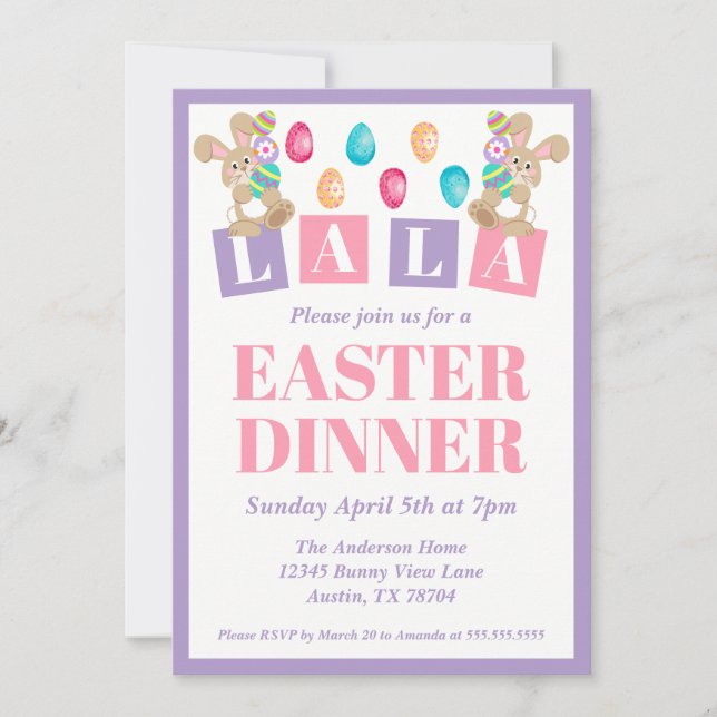 La La Easter Bunny Easter Dinner Invitation Einladung (Vorderseite)