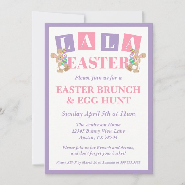 La La Easter Bunny Egg Hunt Invitation (Devant)