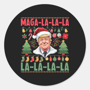 La La La Donald Trump Potus 47 Ugly Christmas 1 Runder Aufkleber