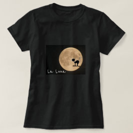 La Luna Slogan gotische schwarze Katze mit Vollmon T-Shirt