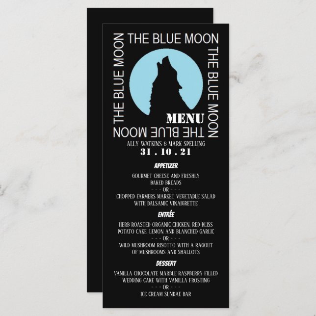 La Lune Bleue, Menu de la fête d'Halloween (Devant / Derrière)