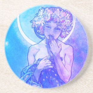 "La Lune" de Mucha, Dessous de verre de grès viole