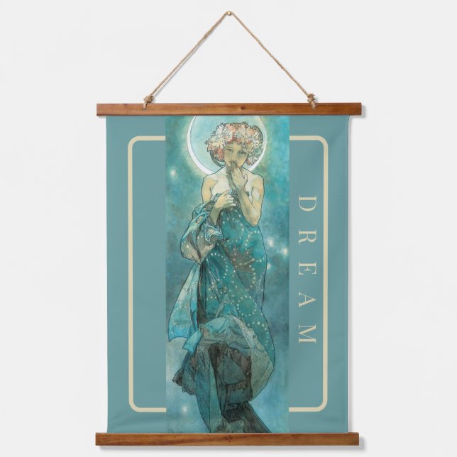 'La Lune' de Mucha, Tapisserie de mur vert de rêve (Recto)