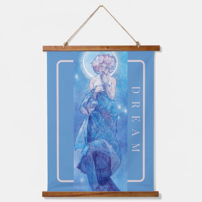 'La Lune' de Mucha, Tapisserie murale bleue de rêv (Recto)
