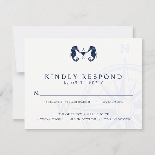 La Marée de l'amour | Seahorse Thème Mariage RSVP  (Devant)