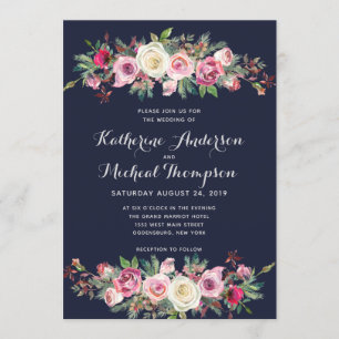 La marine rougissent faire-part de mariage floral