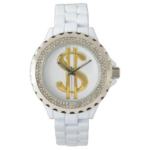 La montre de la femme d'or de symbole dollar