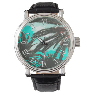 La montre turquoise de palmiers des hommes