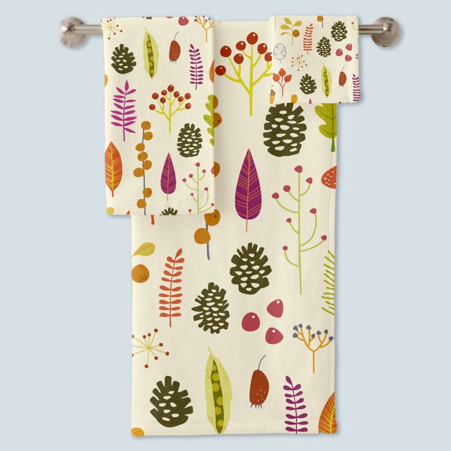 La nature boisée (Autumn fall nature woodland themed cream bath, hand and face towel set)