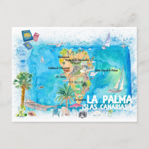 La Palma Carte de Voyage Illustrée avec Routes