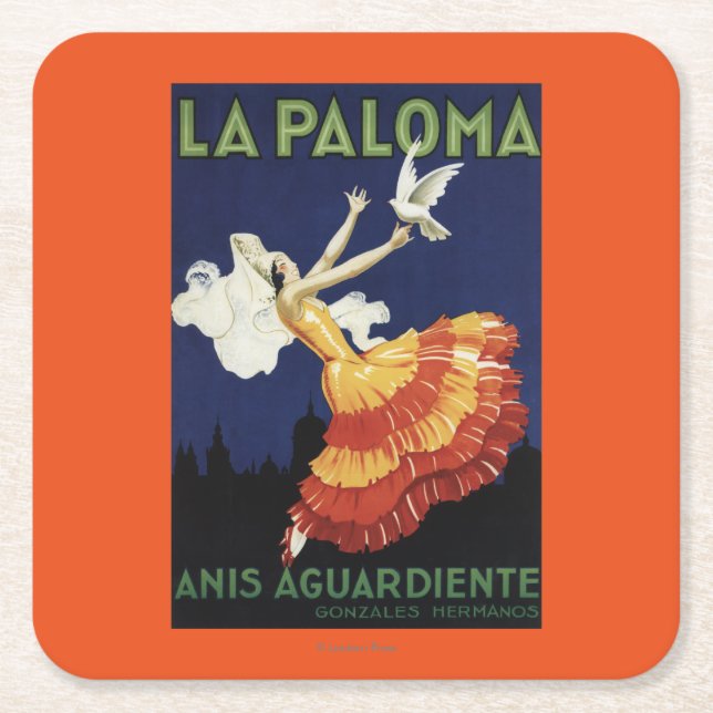 La Paloma - Anis Aguardiente fördernd Rechteckiger Pappuntersetzer (Vorderseite)