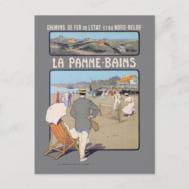 La Panne-Bains Vintage Poster 1912 Postkarte (Vorderseite)