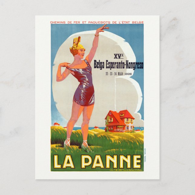 La Panne Belgium Vintage Poster 1926 Postkarte (Vorderseite)