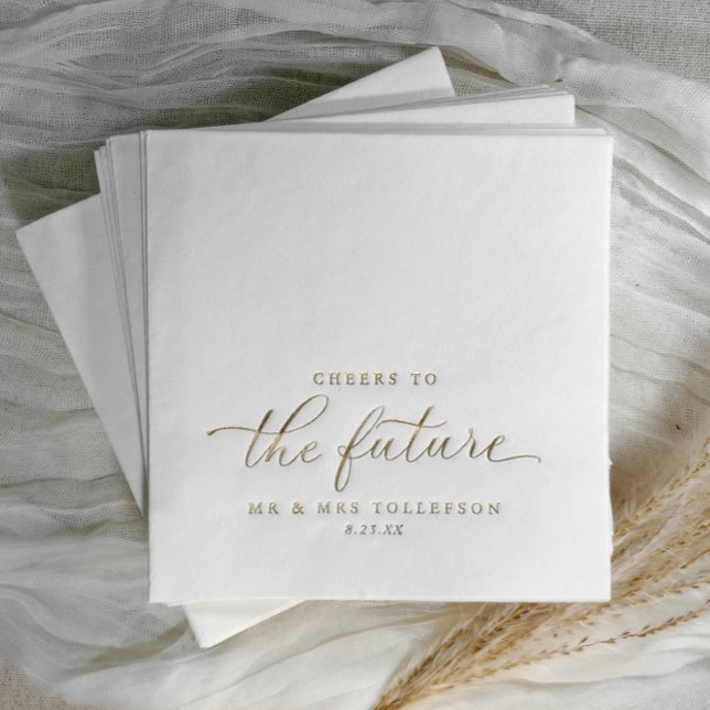 La partie d'engagement salue le futur Mariage (Elegant gold foil engagement party napkins - Cheers to the future mr & mrs")