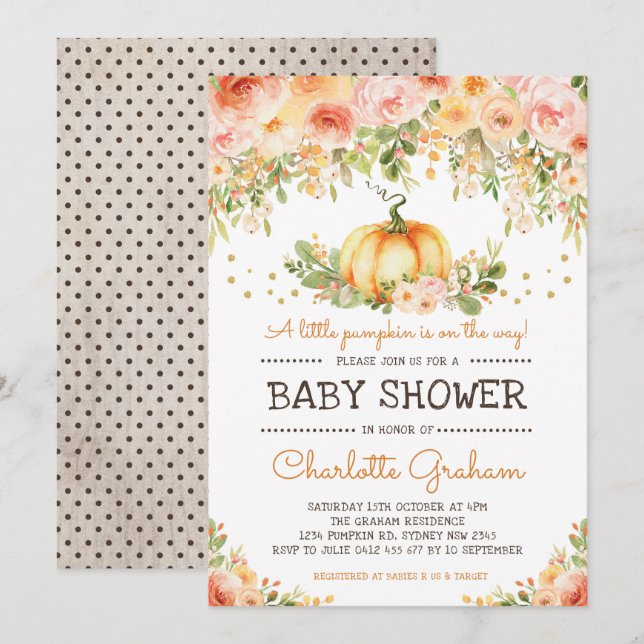La pêche et rougissent invitation de baby shower (Devant / Derrière)