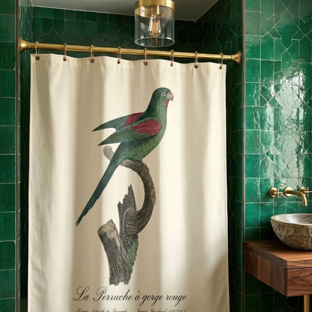 La Perruche a gorge rouge Duschvorhang (Orange-Chinned Parakeet, Brotogeris jugularis. Shower Curtain)