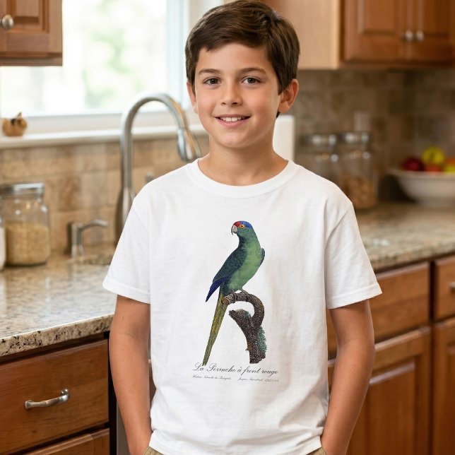 La Perruche - eine Vorfahrt T-Shirt (Orange-Fronted Parakeet, Eupsittula Canicularis. Boy Basic White T-Shirt)