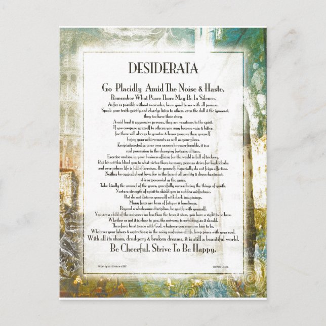 La Piazza DESIDERATA von Max Ehrmann Postkarte (Vorderseite)