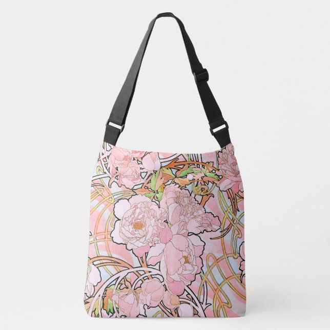 La pivoine de Nouveau Mucha d'art fleurit le sac (Devant)