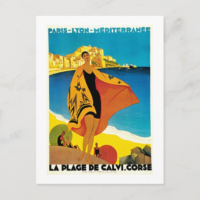 La Plage de Calvi Vintag Frankreich Postkarte (Vorderseite)