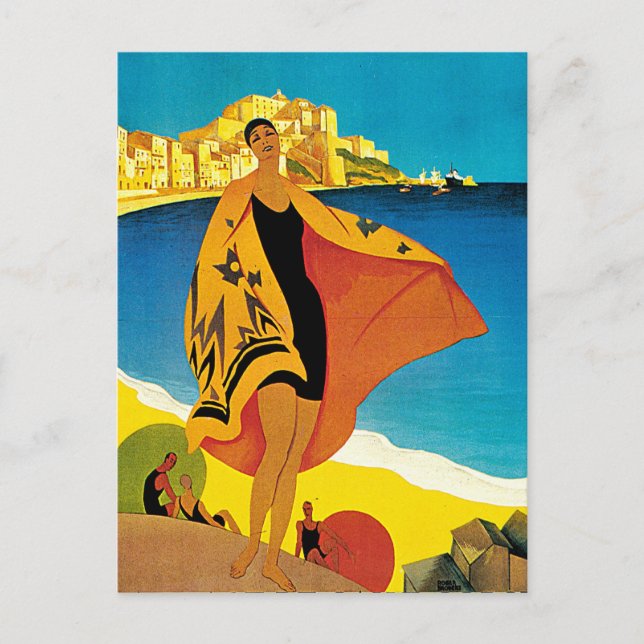 La Plage de Calvi Vintag Frankreich Postkarte (Vorderseite)