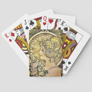 La Plume Mädchenmalerei von Alphonse Mucha Spielkarten