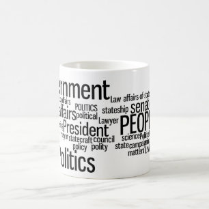 La politique, gouvernement, tasse de nuage de mot