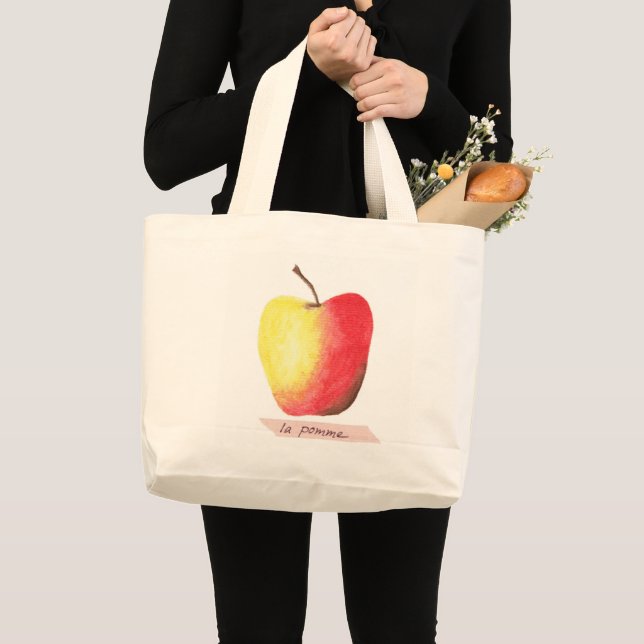 La pomme / Der Apfel Französisch lernen Jumbo Stoffbeutel (Vorderseite (Produkt))