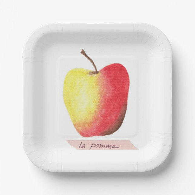 La pomme / Der Apfel Französisch lernen Pappteller (Vorderseite)