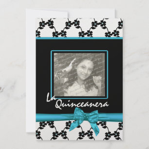 La Quinceanera Blume und Ribbon Blue Einladung