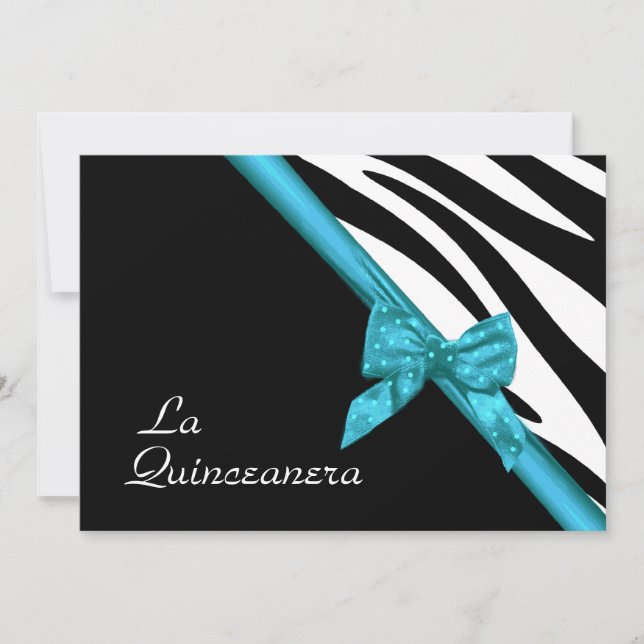 La Quinceanera Zebra und Ribbon Blue Einladung (Vorderseite)