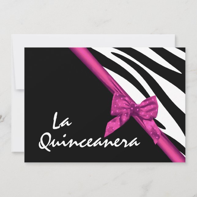 La Quinceanera Zebra und Ribbon Pink Einladung (Vorderseite)
