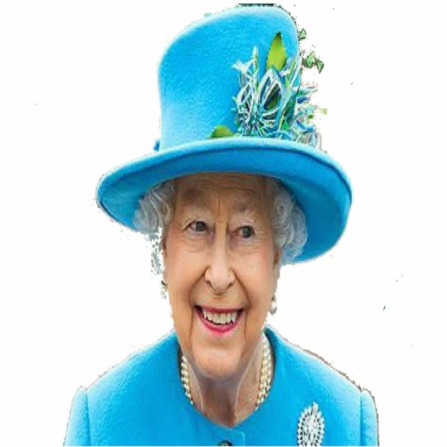 La Reina de Inglaterra en Azul Freistehende Fotoskulptur (Vorne)