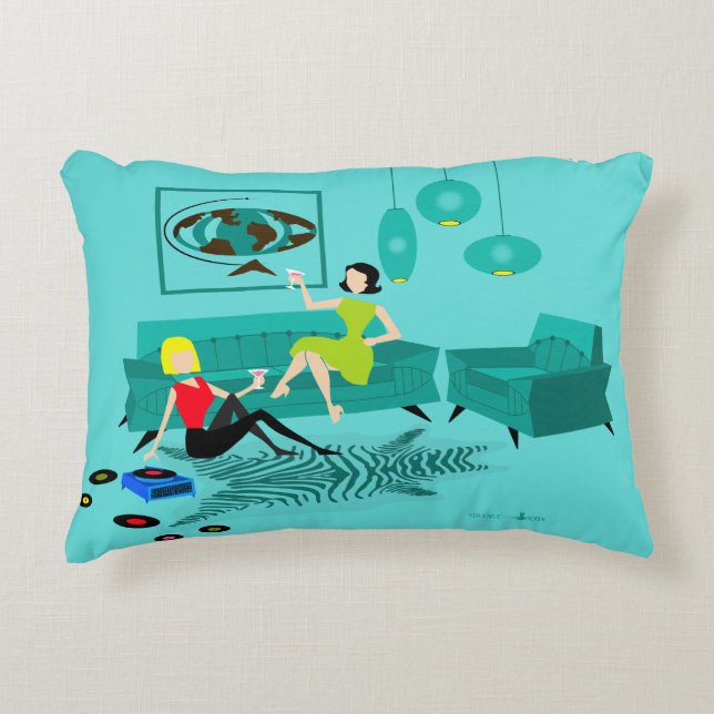 La rétro nuit de la fille dans le coussin d'accent (Devant)