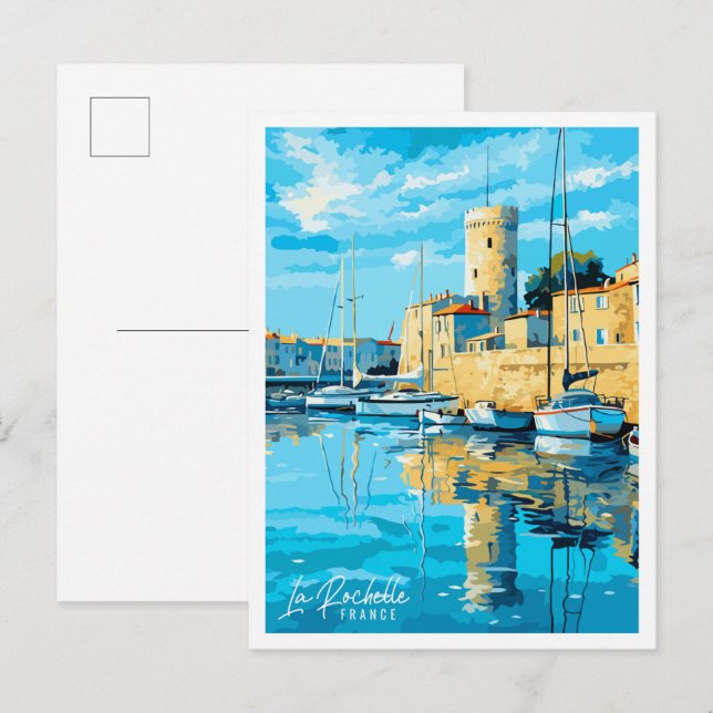La Rochelle France Vintage Illustration Postkarte (Vorne/Hinten)