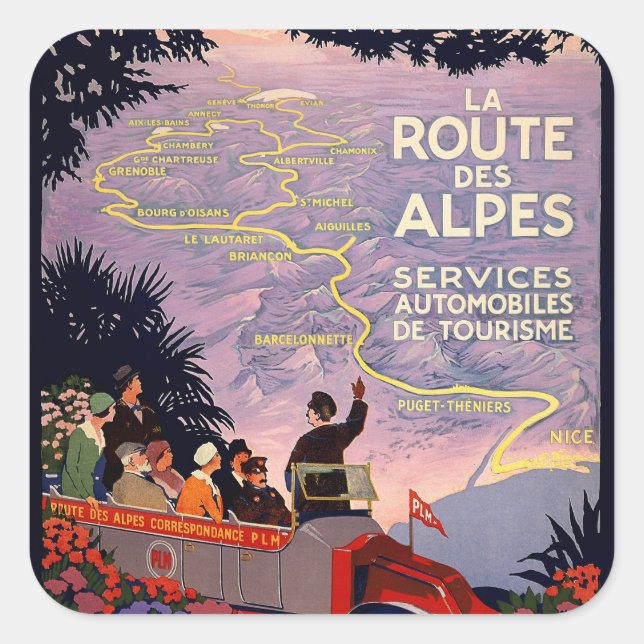 La route des Alpes Quadratischer Aufkleber (Vorderseite)