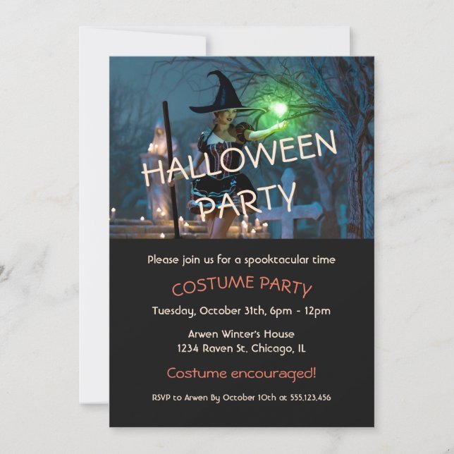 La sorcière d'Halloween dans la forêt Invitation (Devant)