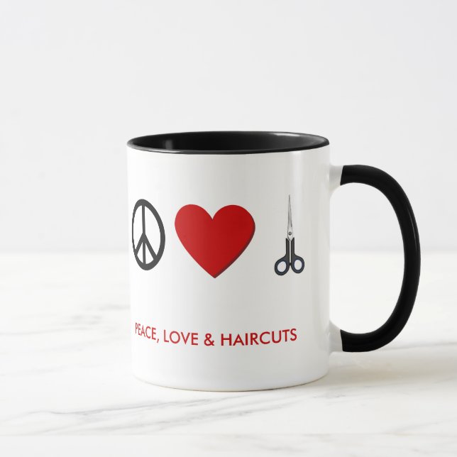 La tasse de café de coiffeur - paix, amour, coupes (Droite)