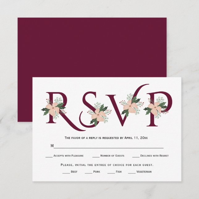 La typographie bourguignonne et la carte RSVP à fl (Devant / Derrière)