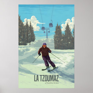 La Tzoumaz Schweiz Skigebiet Reiseplakat Poster