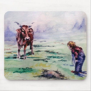La vaca y el niño/Die Kuh und der Junge Mousepad