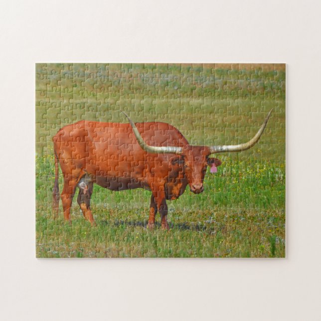 La vache longhorne du Texas rouge au puzzle du pât (Horizontal)