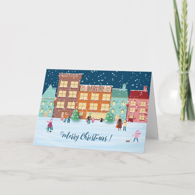 La veille de Noël en ville Carte de vacances pliée (Devant)