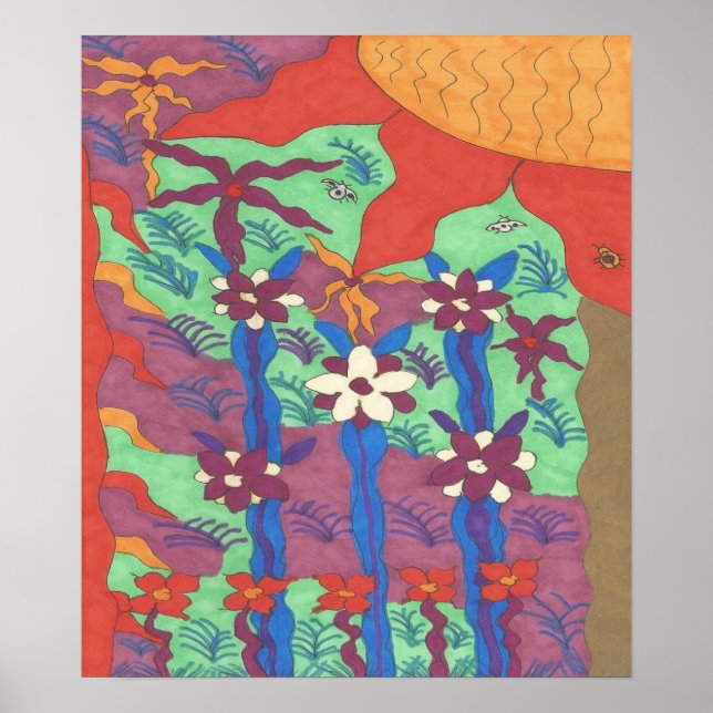 La vie dans le jardin Poster d'art Abstrait Imprim (Devant)