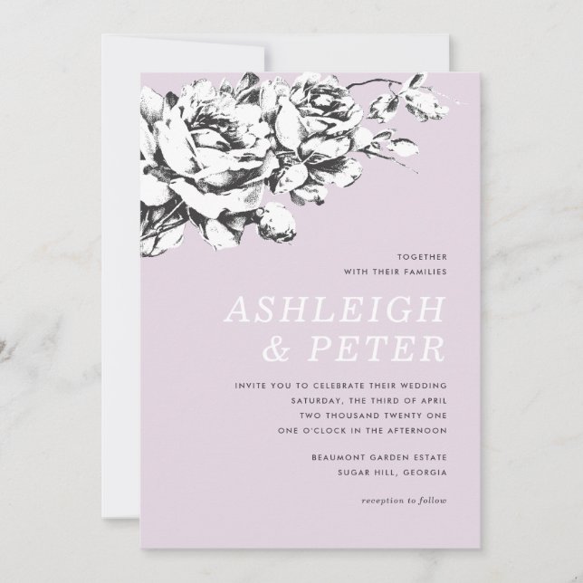 La Vie en Rose Floral Wedding Einladung - Lila (Vorderseite)