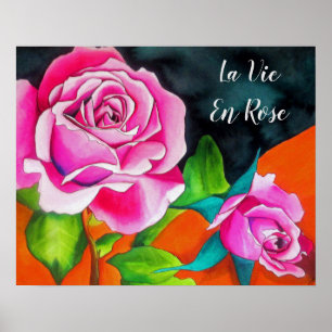 La Vie En Rose Zitat mit Aquarell Roses Poster